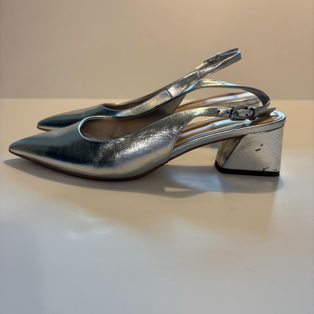Franco Sarto Metallic Silver Pointed-Toe Slingback Heels Size 11 M - Picture 4 of 9